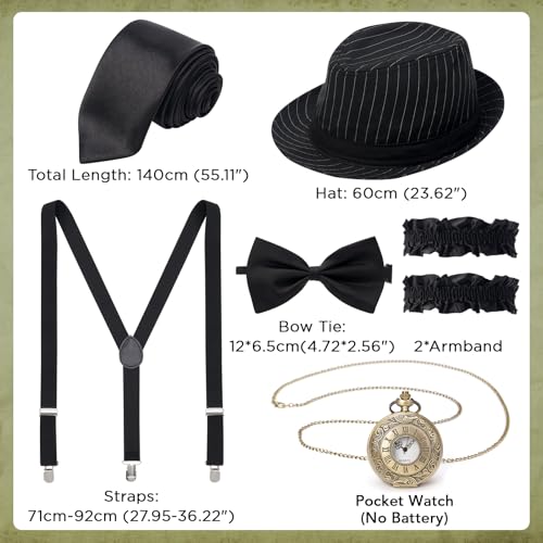 1920s Mens Costume Outfit, Roaring 20s Gatsby Accessories for Men, Vest Hat | 1920 mens outfit, gangster mobster costume,Peaky blinders costume, pocket watch, suspenders and tie, Harlem Nights, Halloween - color: Stylish Black White Stripe-striped Hat, si