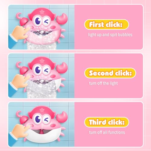 Bath Toys,Rechargeable Crab Baby Bath Toys Light Up Bath Bubble Machine with Colourful RGB Light Great Birthday Gift for Boys and Girls Toddler Toy for Kids Ages 1-3 4-8 - color: Pink (Rechargeable)