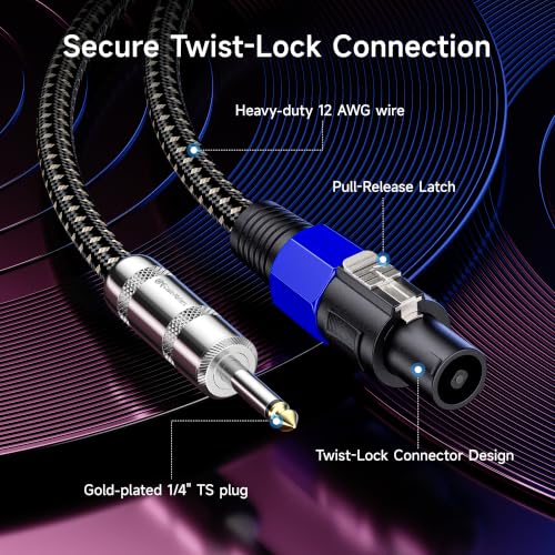 Cable Matters Braided 12AWG 1/4 Inch TS to Speaker Cable, 6ft | Compatible with Speakon NL4FC Port