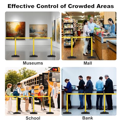 8 Pack Stanchions with 10 ft Retractable Belts Crowd Control Barriers, Heavy-Duty Rectangle Base Stanchions for Queue Management in Airports, Theaters, Hotels, and Retail Stores - color: Yellow