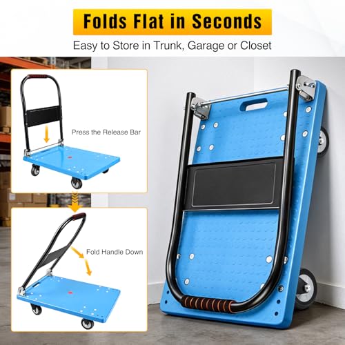 Platform Cart 330 lbs Heavy Duty Push Cart Dolly with 4-Inch TPR Wheels 27.6 x 19.7 Inch PP Deck Flatbed Cart Platform Truck for Home Garage Warehouse Use Black - color: 330 Lbs|blue|28x20 Inch