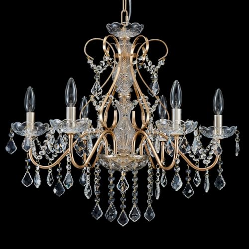Saint Mossi 6 Light Crystal Chandelier Light Fixture Modern Chandelier Crystal Lighting, French Gold Crystal Raindrop Chandelier for Dining Room,Bedroom,Living Room, H23 x D24 - color: French Gold