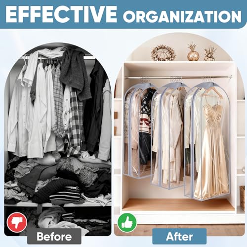 BALEINE 6PK Clear Garment Bags for Hanging Clothes, 48" Dress Suit Bag - color: Clear, size: 48" 10.5" Wide 6PK