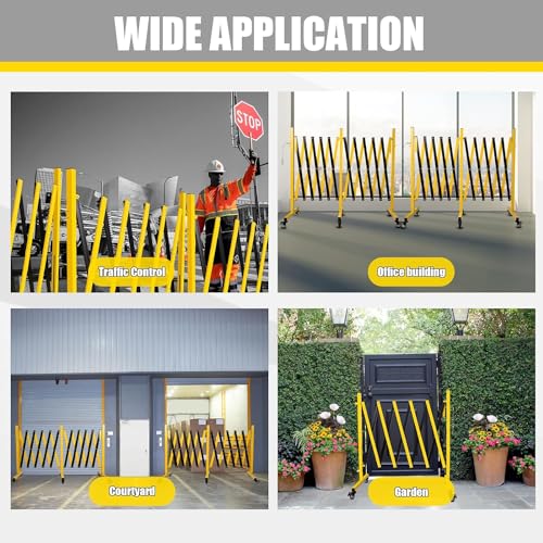 Metal Expandable Barricade, 11 Feet Retractable Fence Outdoor, Mobile Safety Barrier Gate, Easily Assembled Expanding Gate with Casters, Collapsible Accordion Barricade Gate Outdoor (11 FT) - size: 11 FT