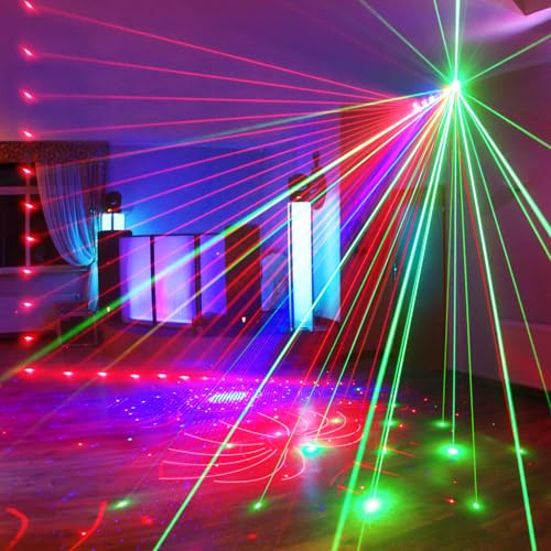 DJ Lights for Parties, Pro 6 in 1 DMX & Sound Activated Laser Show Machine - size: 19"L x 4"W x 4"H