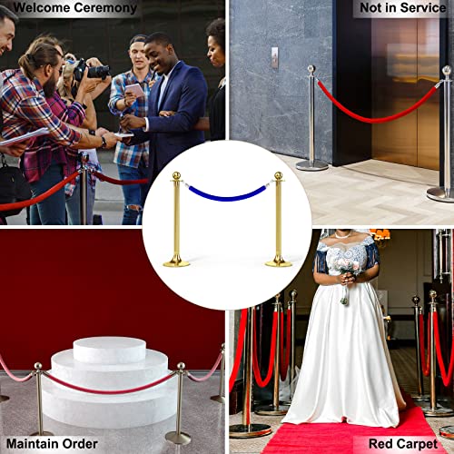 PATIKIL 5 Feet Blue Velvet Stanchion Rope, 2 Pack Crowd Control Barrier Rope with Snap Hooks for Posts Stand Queue Divider of Hotel Theater, Silver - color: Blue