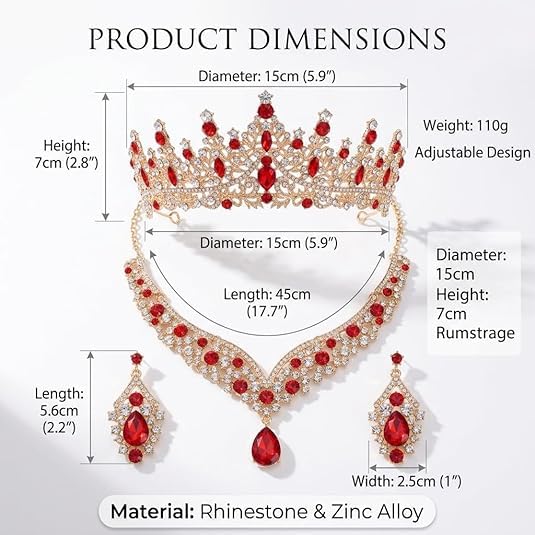 Tiaras Crowns for Women,Wedding Jewelry Set, Tiaras Necklace Earrings Crystal Bridal Wedding Jewelry Sets for Brides Bridesmaid Prom Costume Accessories - color: Gold whtie