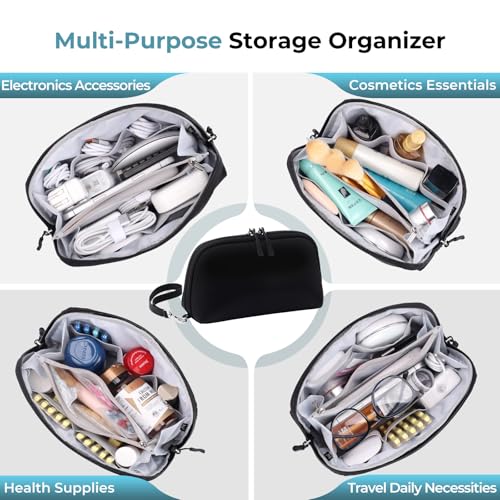 FYY Travel Cable Organizer - 8 Compartments, Lightweight, Water Repellent - color: Black, size: (L) 9.6"× 5.5"× 3.7"