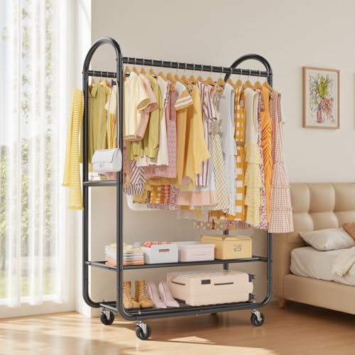 EAGMAK Heavy Duty Clothing Racks for Hanging Clothes 720 Lbs, Rolling Clothes Rack Double Rod Garment Rack with Lockable Wheels, Metal Closet Organizer for Bedroom, Laundry, Retail, Black - color: Black