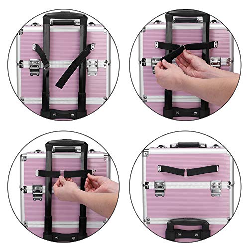 mefeir 3 in 1 Rolling Makeup Train Case, Large Cosmetic Trolley with 360° Rotation Wheels & 2 Drawers, Professional for Makeup & Tattoo Artist & Hairstylist - color: Pink