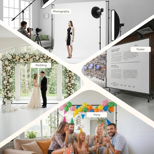 10x7.7ft Rolling Backdrop Stand with Wheels, Movable Banner Stand | Height Adjustble, Saving Space, Tool-Free Setup, 4 Sturdy clamps & 4 Spring Clips, Portable Support Kit for Photo Party Event