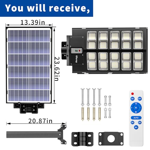 Ofuray Solar Street Lights Outdoor,Of-6000W Commercial Parking Lot Light | Solar Flood Light, LED Area Light with Motion Sensor, Dusk to Dawn, Remote Control for Security Lighting in Streets, Barns - size: XL