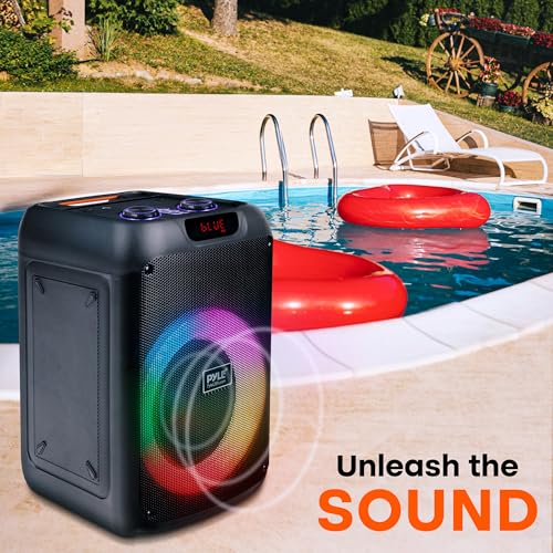 Pyle 100W Bluetooth Karaoke PA Speaker with 8 Inch Woofer, Echo Bass and Treble Control, USB SD Card FM Radio, Mic Input, LED Lights for Home Events and DJ Use - style: Speaker