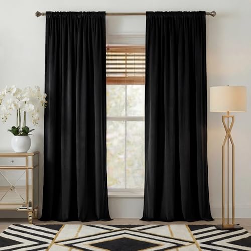 NICETOWN Velvet Black Out Curtains 90 inch Length 2 Panels, W52 x L90 | Rod Pocket & Back Tab Blackout Window Treatments Thermal Drapes Sound Reducing for Bedroom/Living Room - color: Black, size: 52"W x 90"L (Pack of 2)