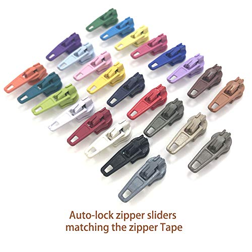 10Yards Bulk Zippers #3 Nylon Coil Zippers by The Yard with 15pcs Auto-Lock Zipper Sliders and 10pcs Silver Pulls for Sewing Crafts Bages(#3 Brown) - color: Seal Brown
