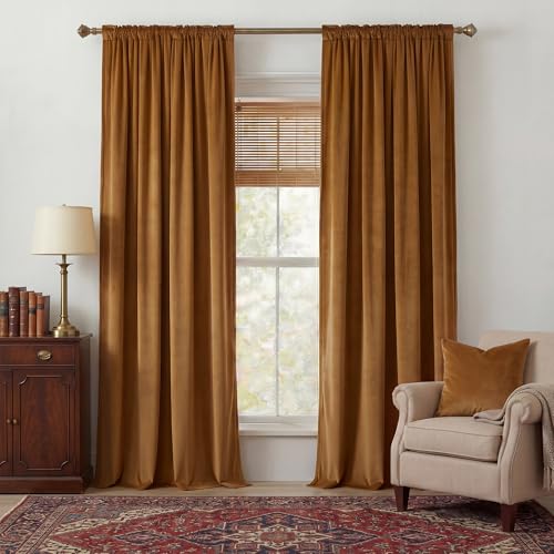 NICETOWN Gold Brown Velvet Curtains 84 inch Length 2 Panels, W52 x L84 | Rod Pocket & Back Tab Room Darkening Soft Luxury Heavyweight Window Treatments Winter Curtains for Living Room/Bedroom - color: Gold Brown, size: 52"W x 84"L (Pack of 2)
