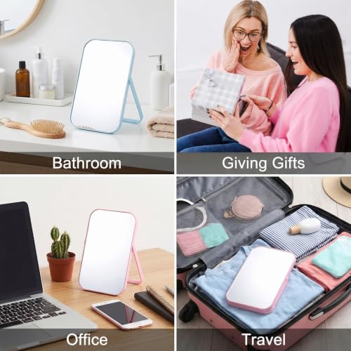 6pcs Tabletop Mirror with Stand, Small Desk Mirror 8.3x5.9 Inch Folding Vanity Mirrors for Dresser, Portable Makeup Mirrors for Travel Bedroom Bathroom (White, Light Blue, Pink)