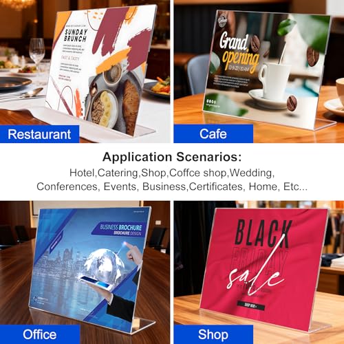 Acrylic Sign Holder 4 x 6 Horizontal, L-Shape Clear Plastic Display Stand for Tabletop, Acrylic Stands for Flyers, Table Paper Holder, Vertical Sign Holder 4x6 for Restaurants, Office and School (Slant 6 Pack 6x4) - size: Slant 6 Pack 6x4