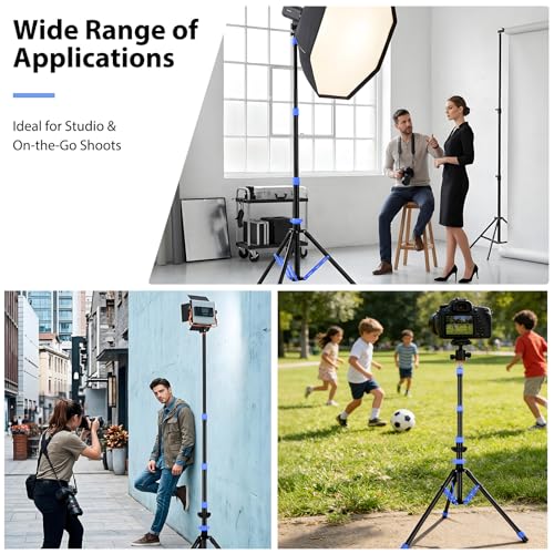 Light Stand Photography, 6.5ft/200cm Removable Center Column Tripod Stand | 2-in-1 Portable Aluminum Tripod Light Stand with Storage Bag & Sandbag, for Video Lighting, Flash, Strobe, Softbox - color: Sapphire Blue