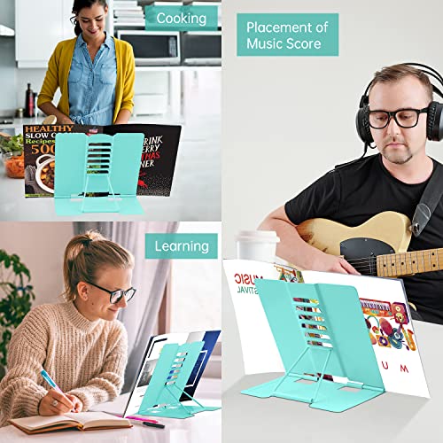 Honagu Book Stand Metal Desk Book Holder, Book Holders for Reading Hands Free, Adjustable Cookbook Documents Holder, Portable Bookstand for Music Books, Textbook, Recipe, Tablet, Ipad (Light Green) - color: Light Green