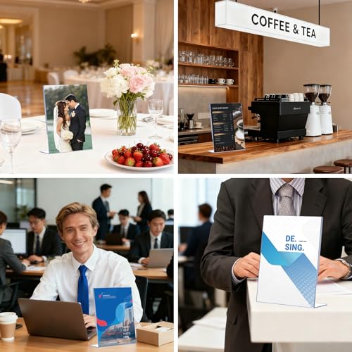 8.5x11 Clear Acrylic Sign Holders (3 Pack), Vertical L-Shaped Tabletop Stands for Menus, Office Documents & Restaurant Signs