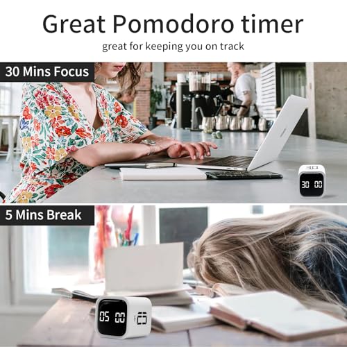 Productivity Timer Flip Gravity Sensor Cube Timer Countdown & Countup,Mute & Vibrate & Sound,5/10/30/60min & Custom Timing, Perfect for ADHD,Work,Learning,Kitchen Cooking (1Black) - color: Black
