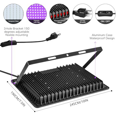 XYCN 4 Pack 150W LED Flood Black Lights,395nm to 405nm UV Outdoor Flood High Power Blacklight Light with Plug in, IP66 Waterproof Large Black Light Spotlight for Glow Party Large Space, Halloween - color: 4pack 150w Led Black Light