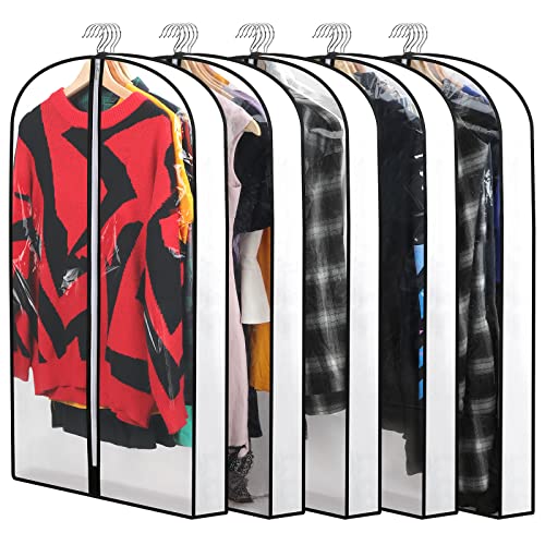 Clear Garment Bags for Hanging Clothes Storage 4" Gusset Suit Bags for Closet Storage Bags Dust Covers for Clothes Sweater Bags Garment Cover Clothes Protector 24"x 40"x 4", 5 Pack - size: 4in-5P