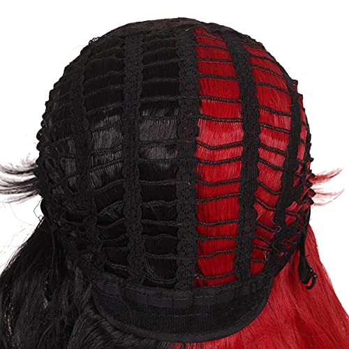 ColorGround Long Curly Cosplay Wig with 2 Ponytails (Half Black Half Red) - color: Half Black Half Red
