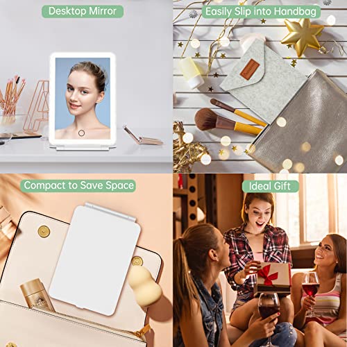 FUNTOUCH Rechargeable Travel Makeup Vanity Mirror with Lights Storage Bag - color: Ceramic White