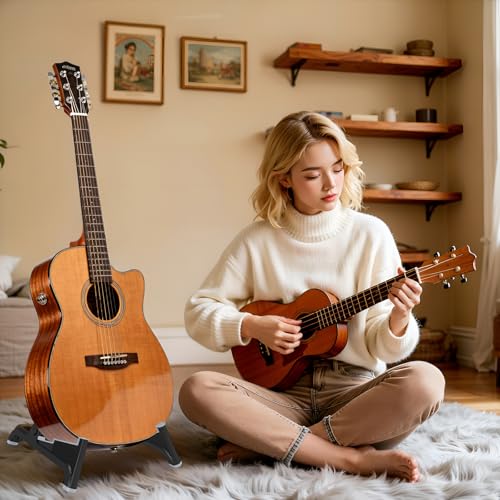 nalu Classic A-Frame Tripod Adjustable Guitar Stand for Acoustic Bass Electric Guitars and Ukuleles Folding Floor Stand Small Good for Traveling (GrayRubber+BlackFrame) - color: GrayRubber+BlackFrame