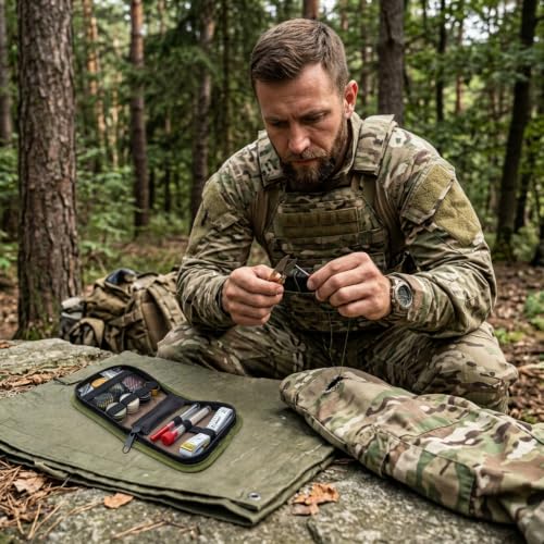 Army Sewing Kit for Adult Men Military Survival Emergency Sewing Kit Button | Army Green Army Sewing Kit, Military Survival Emergency Sewing Kit Travel with Buttons Nylon Portable Small Travel Field EDC - color: Army green