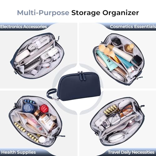 FYY Travel Cable Organizer - 8 Compartments, Lightweight, Water Repellent - color: Navy, size: (L) 9.6"× 5.5"× 3.7"