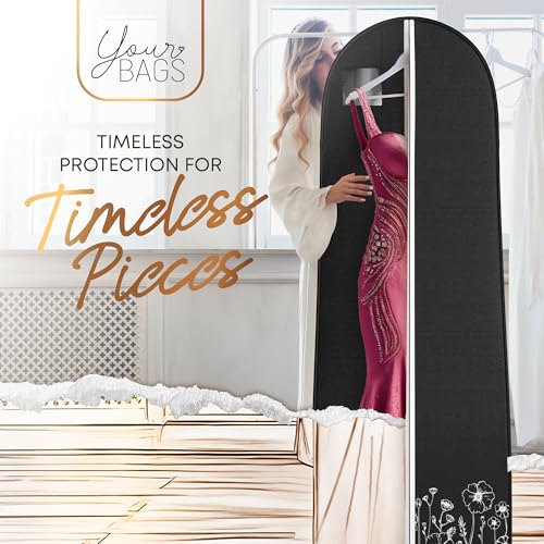 Your Bags Women’s Dress and Gown Garment Bag -72”x24” and 10” Tapered Gusset Prom Bags (Wildflower Black) - color: Wildflower Black