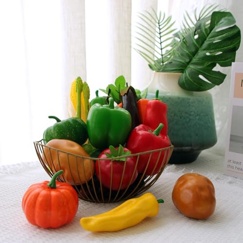 17Pcs Artificial Vegetables Realistic Faux Vegetables for Decoration Faux Vegetable Set Fake Food Carrot Pumpkin Eggplant Potato Bell Peppers for Home Kitchen Party Festival Photography Props