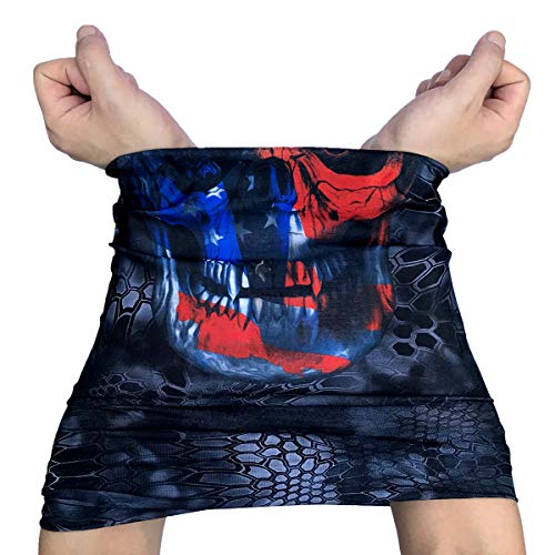 Neck Gaiter Shield Scarf Bandana Face Mask Seamless UV Protection for Motorcycle Cycling Riding Running Headbands - color: Flag Skull-black