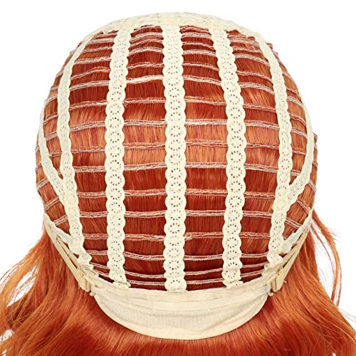 Miss U Hair Long Curly Ginger Red Wig Copper Red 50's Housewife Wig for Women Adult Halloween Costume - color: Orange