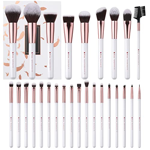 DUcare 27Pcs Makeup Brushes Professional Makeup Brush Set | Face and Eye Brush Set Ultra soft hair Foundation, Concealer, Blush, Contour, Blending, Eyeshadow Khaki Brush kit - color: white