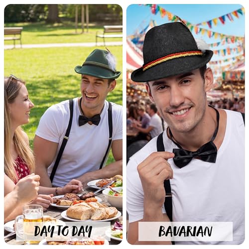Spooktacular Creations Oktoberfest Hats, 2 PCS German Oktoberfest Costume Accessories Set, Green Black Felt Fedora Retro Hats for Adults Bavarian Alpine Halloween Dress Up, RolePlay Party - color: Green+black