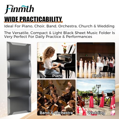 1Pc PP Sheet Music Folder 4 Pages Expand Score Storage Folder 9x12 in Black | Writable & Foldable Piano Sheet Music Holder Holds 6 Pages for Musicians Violin Choir Band Orchestra Practice Performances