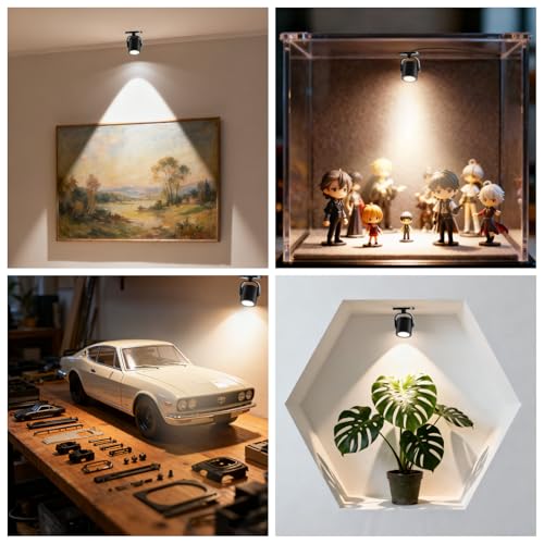 LED Spotlight Indoor 2W USB Powered 360 Degree Rotating Mini Display Accent Light for Pictures Paintings Plants Shelves Cabinet Showcase, 3 Pack Cool White 4000K - color: Neutral White