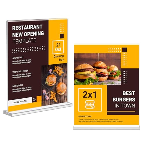 Enayplon Acrylic Sign Holder 8.5 x 11, Double Sided Sign Holder Stand, Plastic 6 Pack Table Paper Stand, Vertical Menu Flyer Stand, T Shape Table Flyer Holder