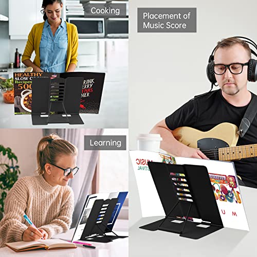 Honagu Book Stand Metal Desk Book Holder, Book Holders for Reading Hands Free, Adjustable Cookbook Documents Holder, Portable Bookstand for Music Books, Textbook, Recipe, Tablet, Ipad (Black) - color: Black