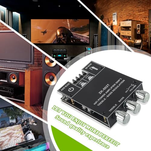 50W+50W Bluetooth Amplifier Board with Treble and Bass Control TPA3116D2 Chips DC 9-24V BT and AUX Inputs 2.0 Channel Stereo AMP Board for DIY Wireless Speakers Password Free(ZK-502T)