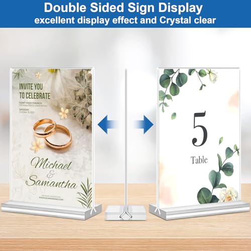 Acrylic Sign Holder 4x6, 20 Pack Clear Table Vertical Double Sided Table Menu Display, Plastic Desktop Picture Frames Stand Acrylic Paper Holder Tabletop Sign Holder for Wedding Office Show Fair - size: Vertical 20 Pack 4x6''