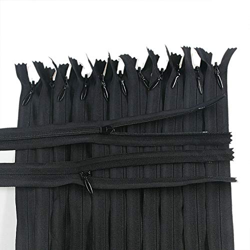 Leekayer 22" Invisible Zippers Black 20 PCS Bulk Nylon Coil Hidden Zipper | Zippers for Sewing Pillow Cushion Dress Crafts Purse Bag Coat DIY 55cm Closed Ended Handmade Replacement Zipper - color: Black, size: 22inch-20PCS