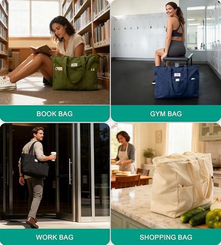 Bagelite Extra Large Canvas Tote Bag for Women Men, Utility Work Bags with Zipper - color: Purple
