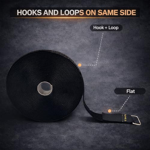 1" x 32ft Heavy Duty Hook and Loop Cinch Straps, 50 Metal Buckles | Cut to any length for a custom fit, reusable nylon material secures cords, hoses, tools and gear for neat, organized storage.