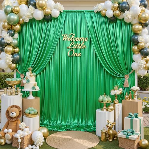 gogoparti 10x10FT Green Sequin Backdrop Curtain - 2 Panels of 5x10FT Wrinkle-Free Glitter Drapes for Photography, Birthdays, Weddings & Graduations - color: Green, size: 5FT x 10FT(2 panels)