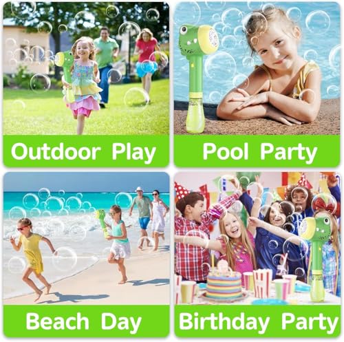 Bubble Machine Wand for Kids Age 3 4 5 6 7 8 Years Old Birthday Party Easter Day Gifts with Music&Light Automatic Cute Outdoor Outside Toy Game for Little Girl Boy Include Solution - color: Green